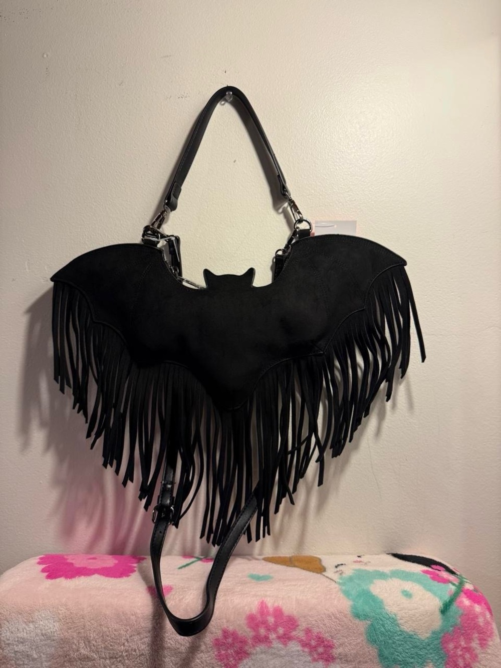 Betsey Johnson Black Bat Fringed Handbag Purse NWT